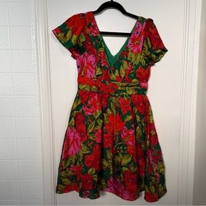 Minuet Petite Floral Red and Green Mini Dress